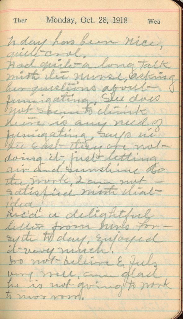 Page from diary Monday Oct. 28, 1918