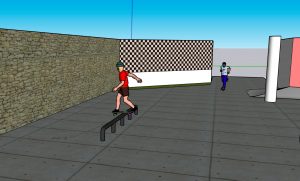 Computer generated image of two skaters the park design